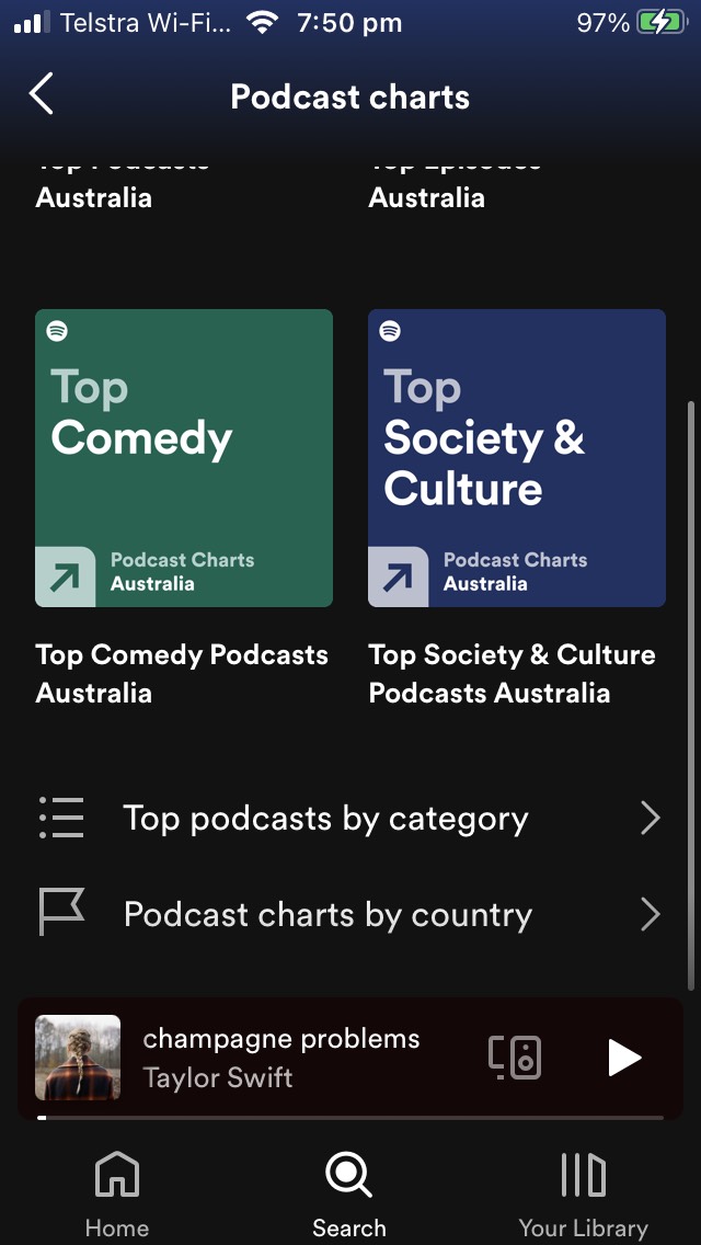 Spotify Podcast Charts categories 
