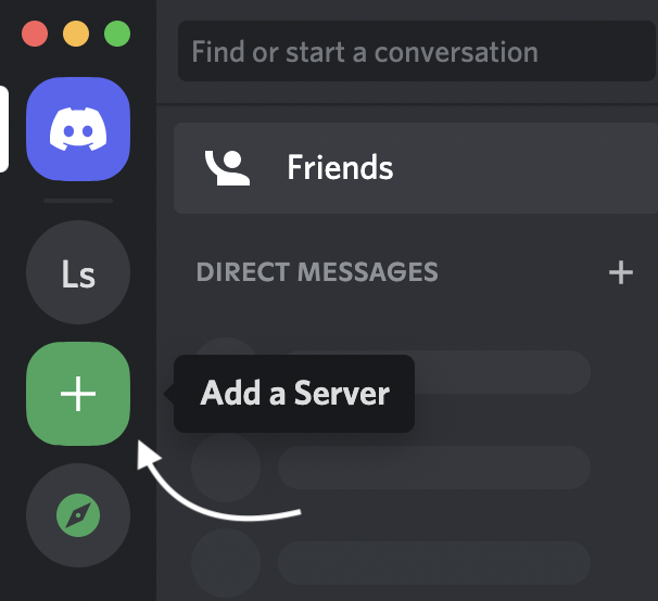 + Button to add a server on Discord
