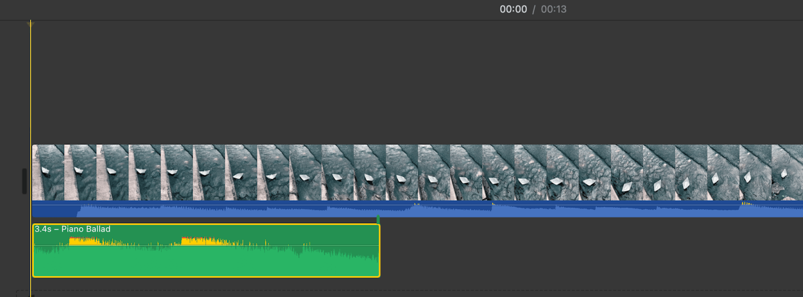 Adding music to a video timeline.