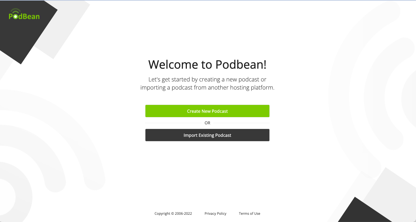 Creating an account on Podbean.