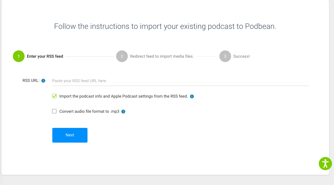 Instructions for importing an existing podcast to Podbean.