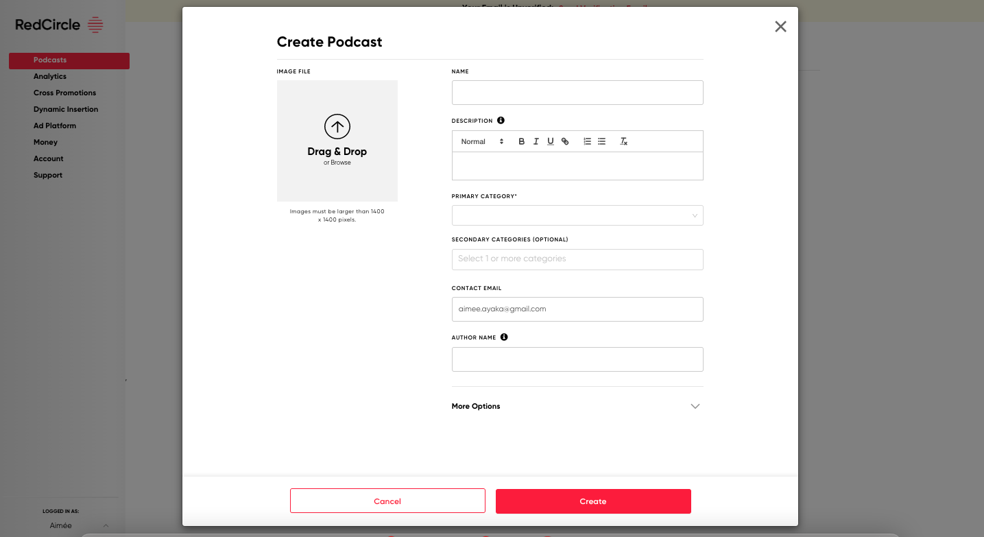 Creating a podcast on RedCircle.