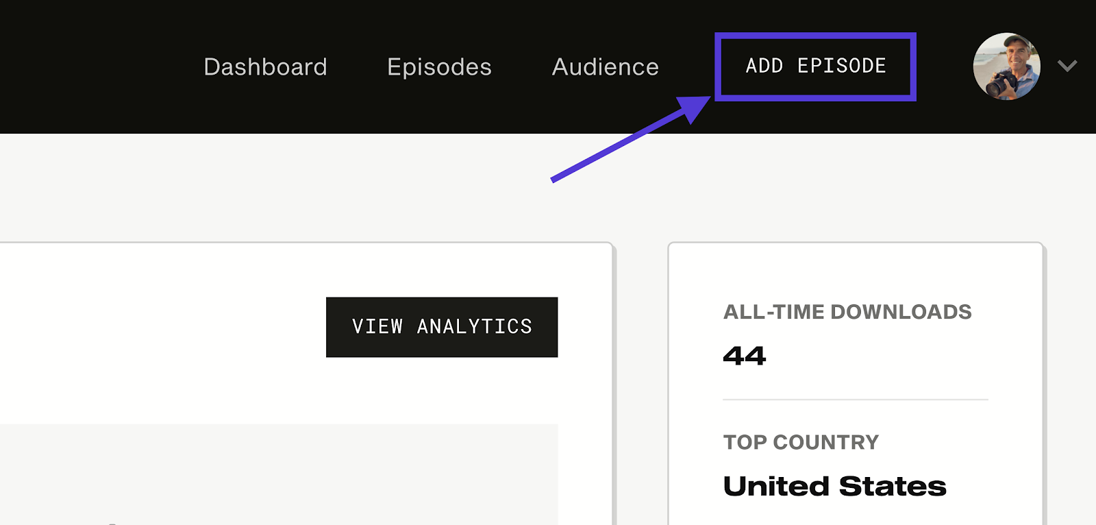 The Add episode button on Simplecast