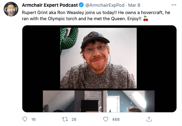 armchair expert podcast tweet for podcast promotion and marketing 