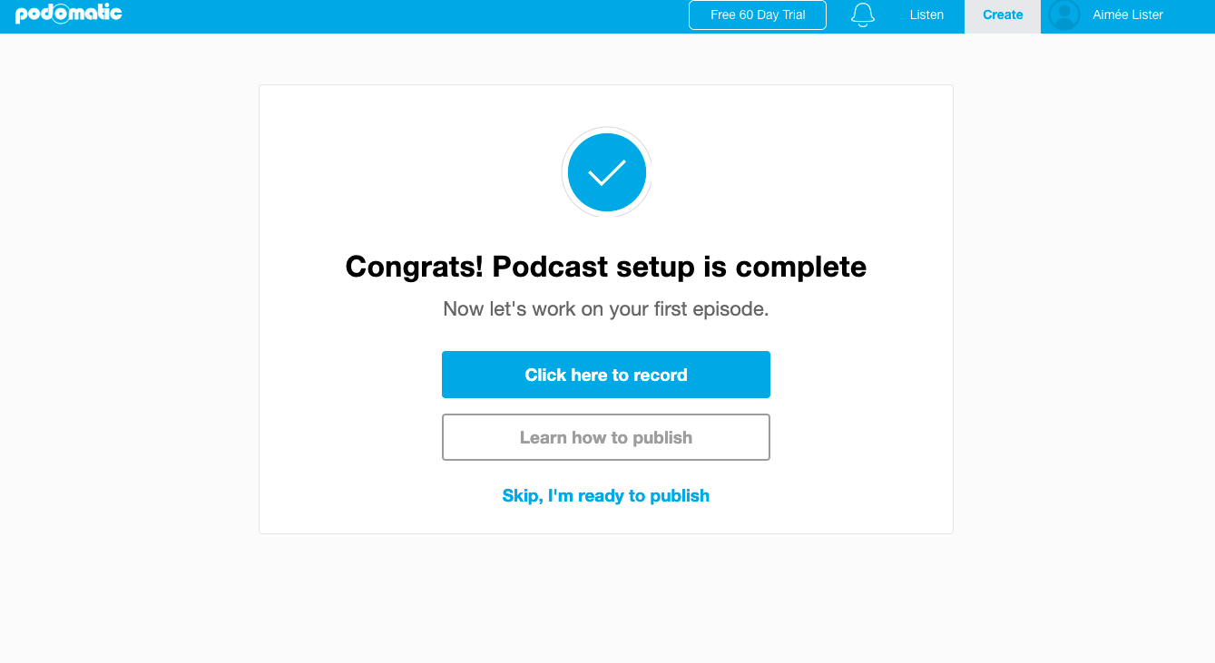 Complete podcast setup on Podomatic