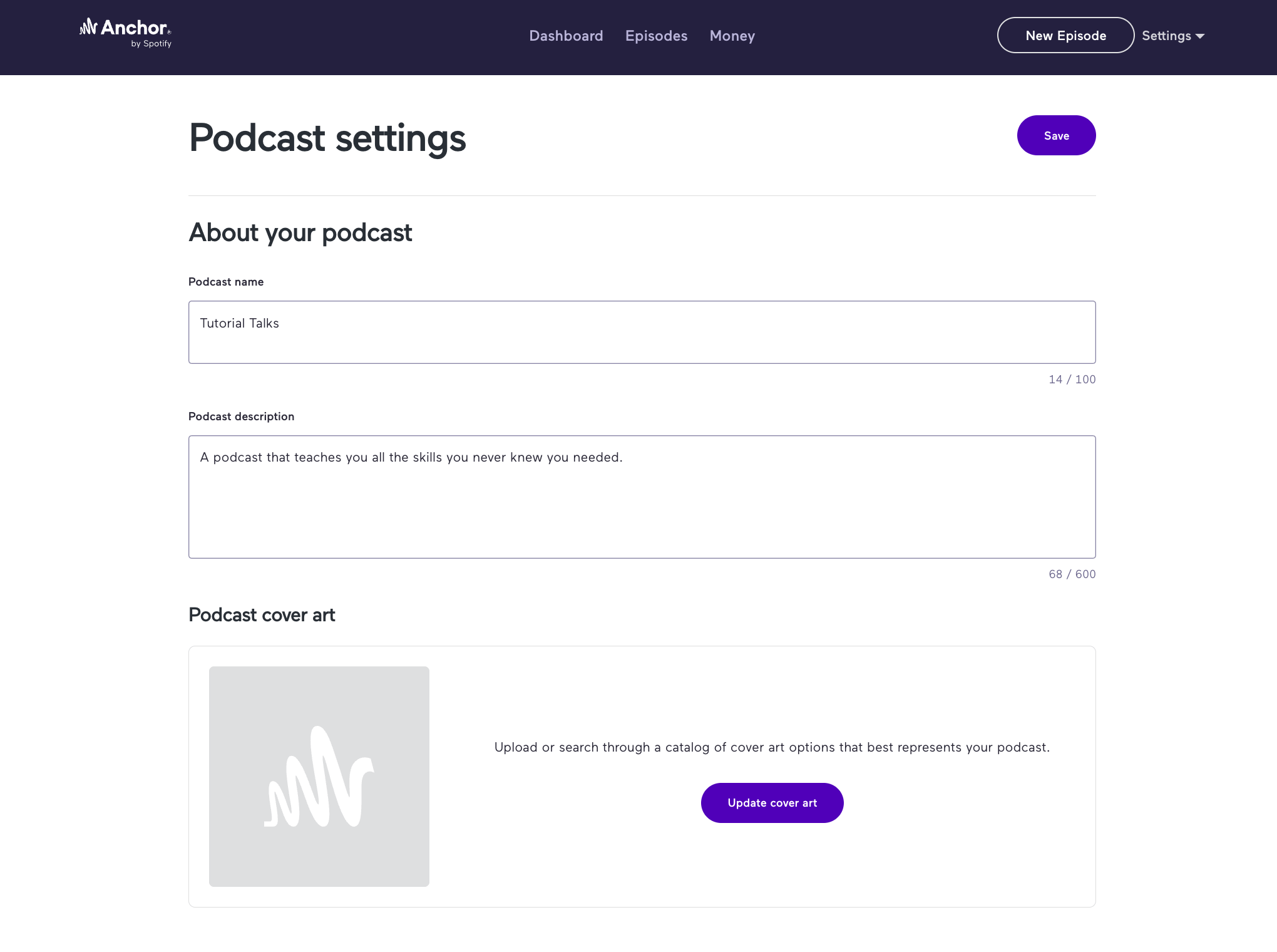 Anchor Podcast Settings