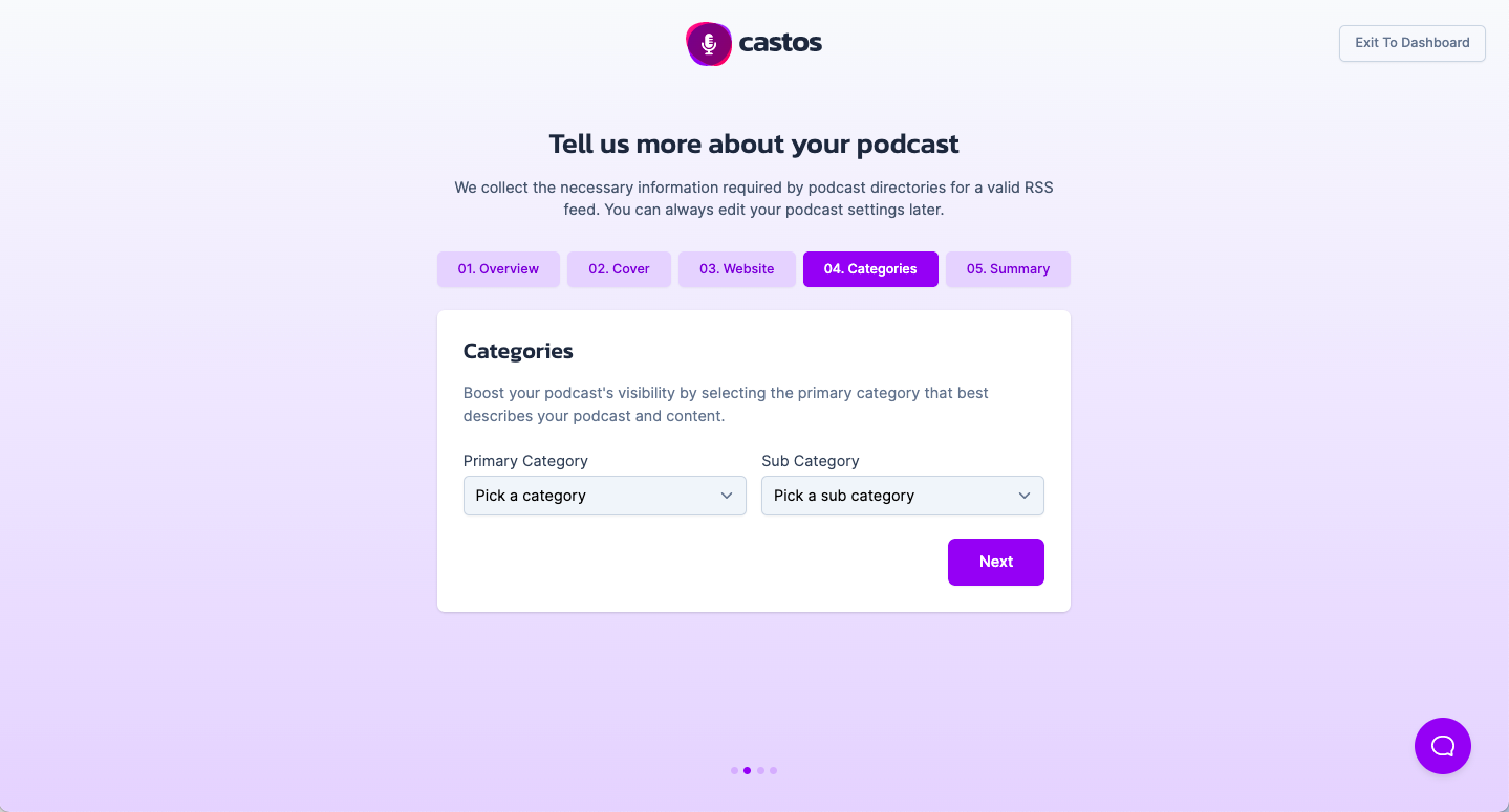 Choosing a podcast categories on Castos