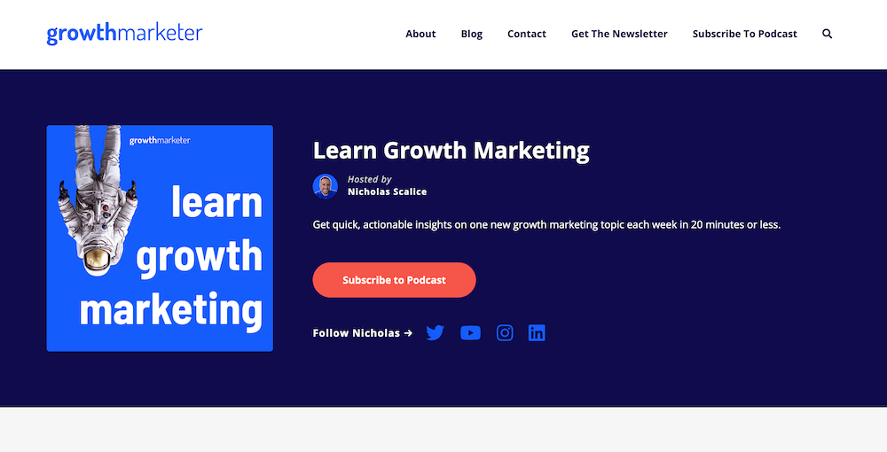 Growth Marketer Podcast website