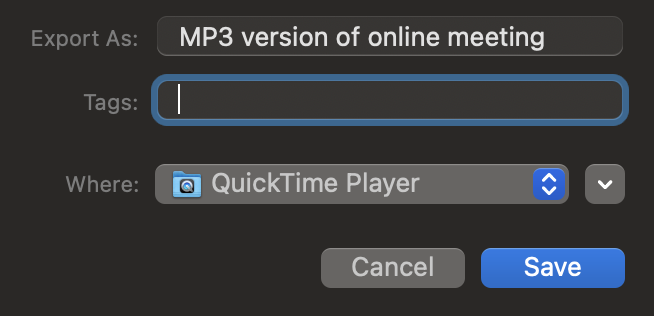 Saving. a video as an audio file with Quicktime on Mac