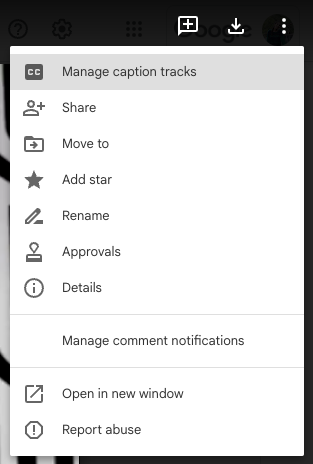 How to add captions and subtitles to videos on Google Drive with the Manage captions option