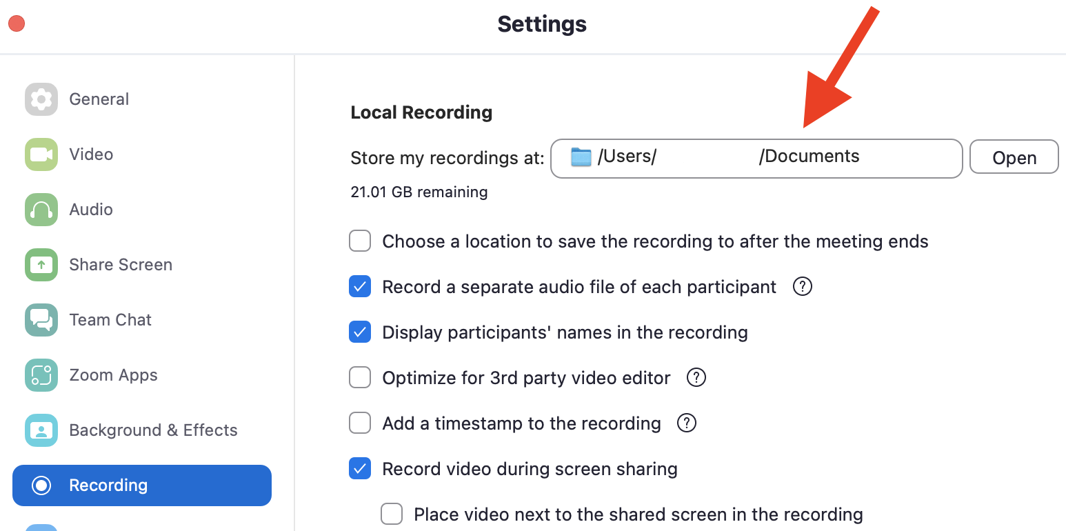 Changing where local recordings go on Zoom