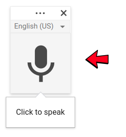 Clicking on the Google Docs voice typing feature's microphone to start a YouTube video transcription